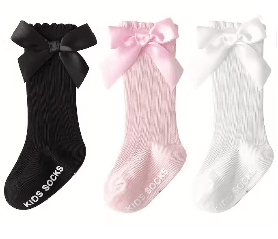 RoyalCharm Girls Bow Knee High Fishnet Socks 3 Pair Set