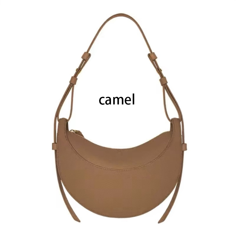 Crescent Shoulder Bag, Fashion Genuine Leather Women's Crossbody Bag with Zipper Closure