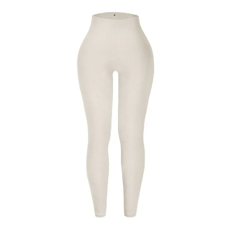Women's Knitted Leggings with Elastic Waist, Seamless Slim Thread Tights, Ribbed Training Leggings