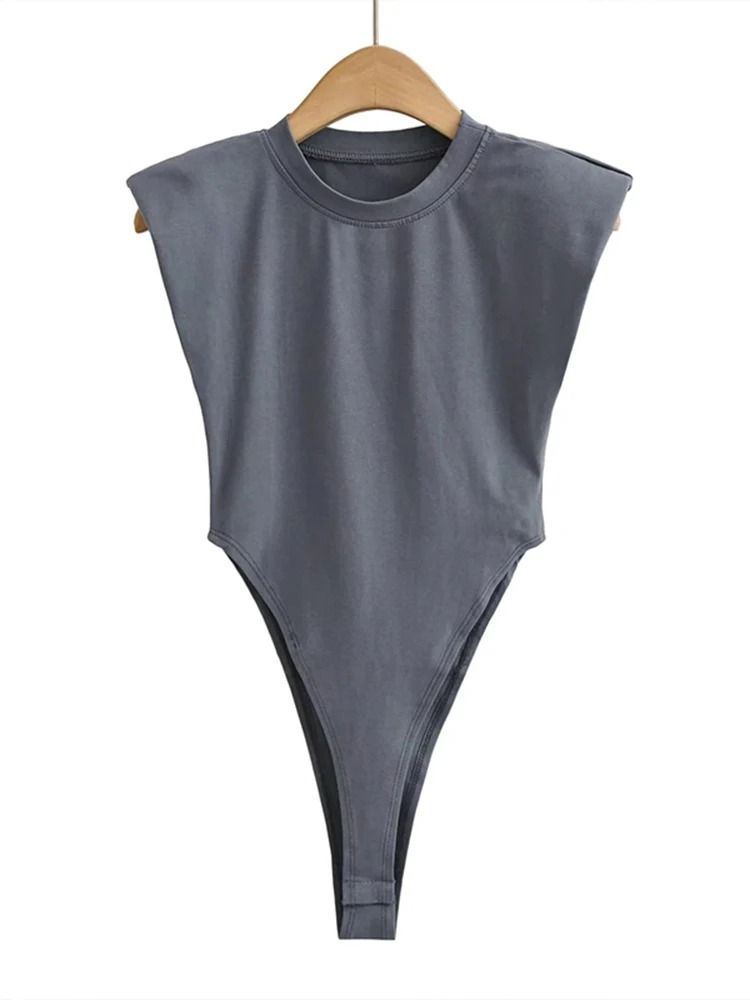 Padded Shoulder Bodysuit Women Summer One Piece Slim Fit Sleeveless Bodycon Top