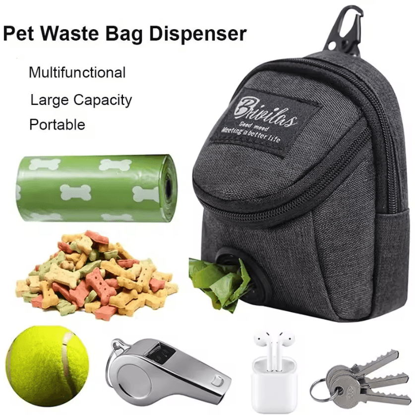 Portable Dog Training Treat Pouch – Hands-Free Waist Bag with Poop Bag Dispenser