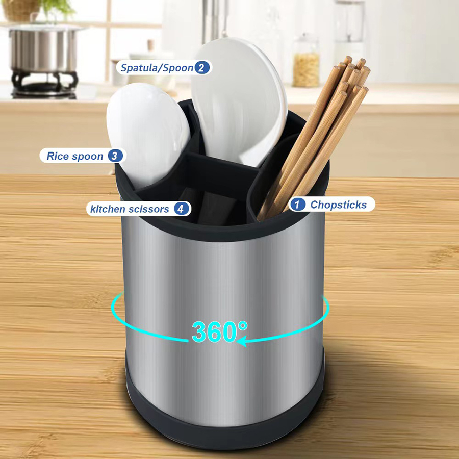 Kitchen Storage Rack with Rotatable Stainless Steel Silica Gel Barrel, Tableware Holder