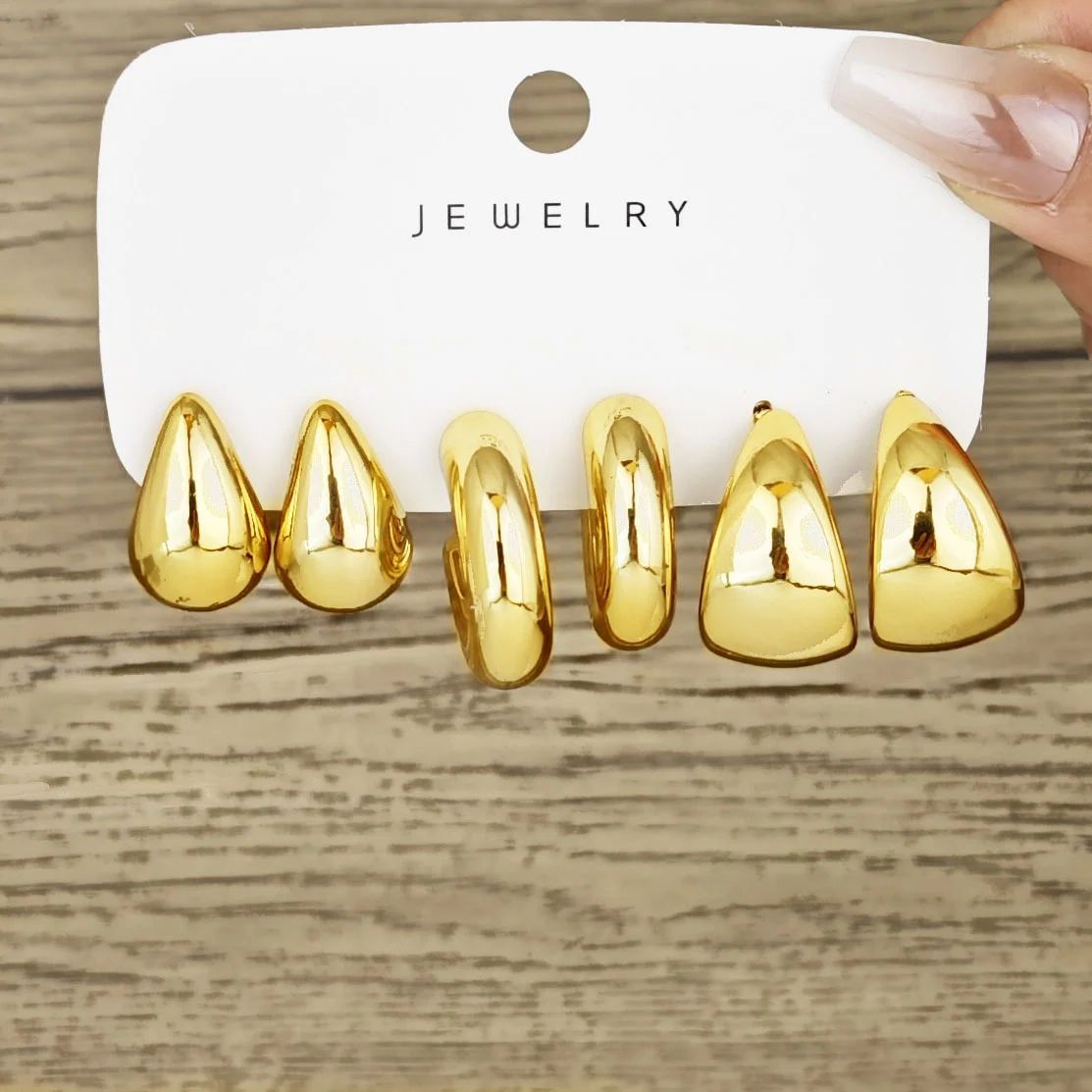 6-Piece Chunky Gold Plated Waterdrop Hoop Earrings for Women