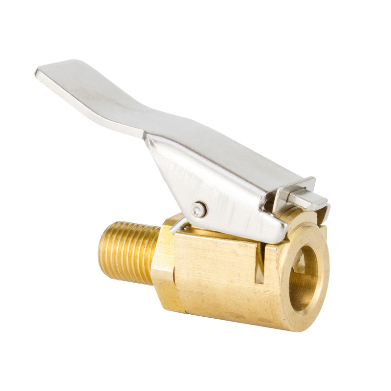 Brass Clip-On Air Chuck Valve Adapter, Portable Car Tire Inflatable Pump Connector, Tyre Inflator Tool