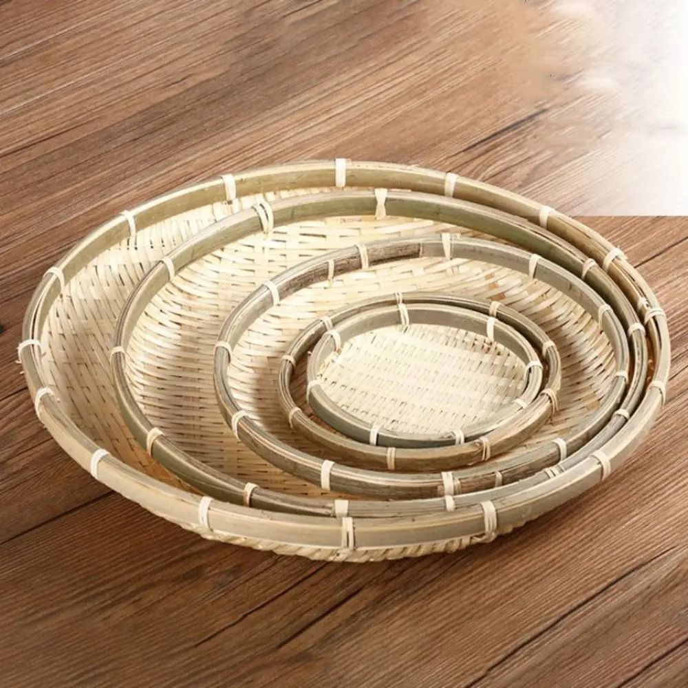 Woven Bamboo Tray Basket – Handmade Wicker Bread Server – High-Yield Culinary Interaction Hub
