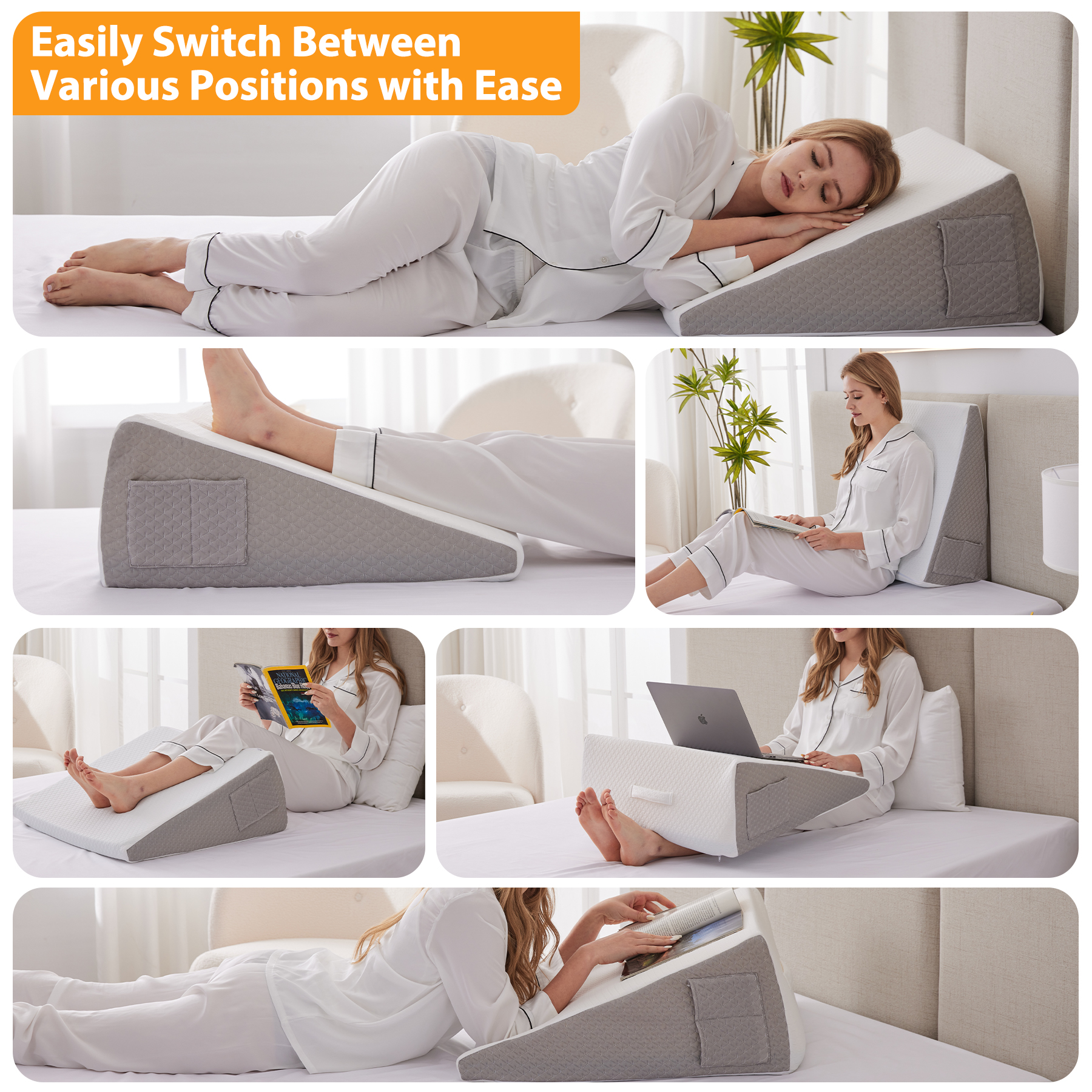 Ultimate Memory Foam Wedge Pillow, Enhanced Sleep Support for Surgery Recovery, Ideal Leg Elevation & Acid Reflux Relief