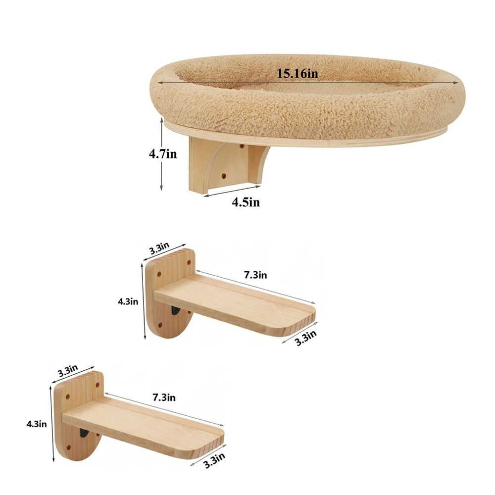 Wall Mounted Wooden Cat Climbing Ladder and Hammock with Scratching Post