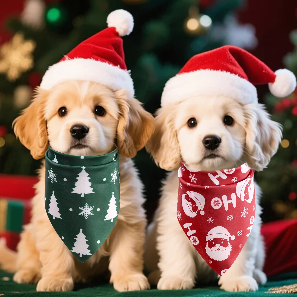 Santa Claus Snowman Dog Bandanas, Christmas Plaid Pet Scarf, Triangle Saliva Towel, Holiday Pet Accessories Supplies