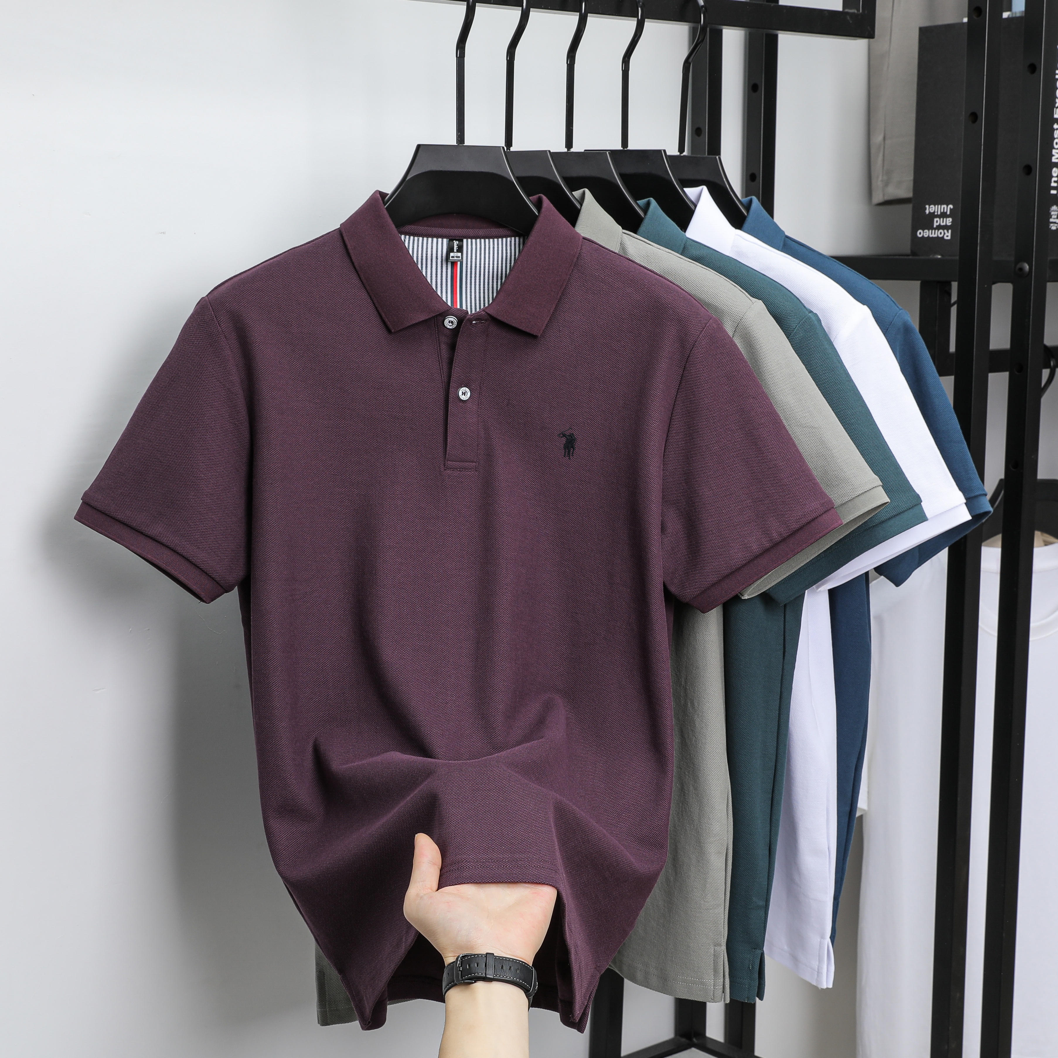 Men's Cotton Polo Shirt with Embroidery Breathable Business Casual Summer Fit