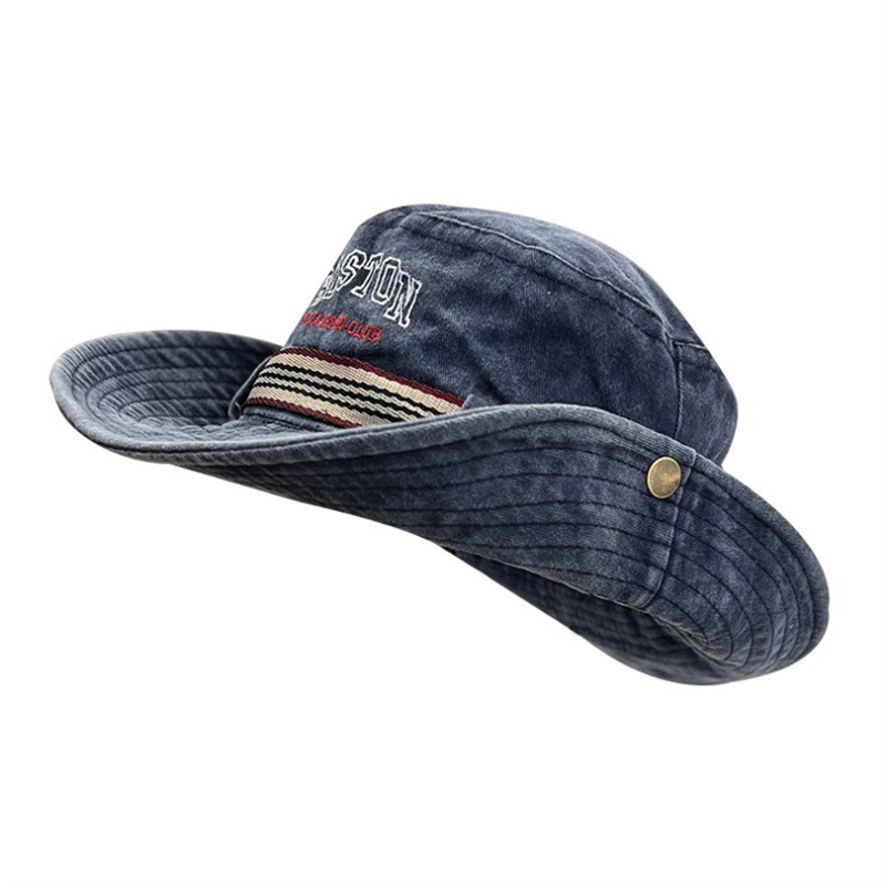 Mens Wide Brim Bucket Hat UV Protection Washed Cotton Outdoor Safari Sun Hat
