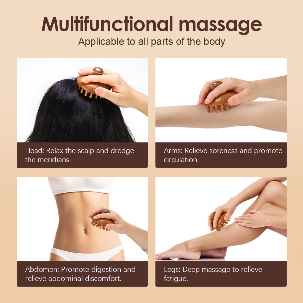 Scalp Head Massager Natural Sandalwood, Multi-Functional Wood Therapy Massage Comb, Circular Tooth Guasha Scraping