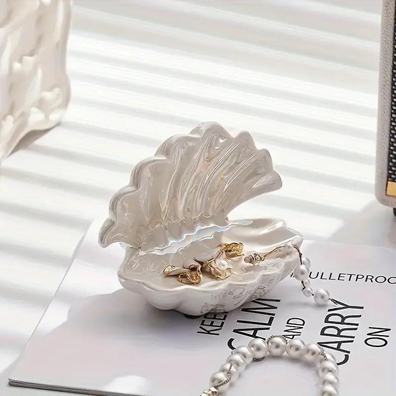 Creative Mini Ceramic Shell Jewelry Storage Tray, Elegant Necklace Display Desktop Organizer, Perfect Birthday Gift