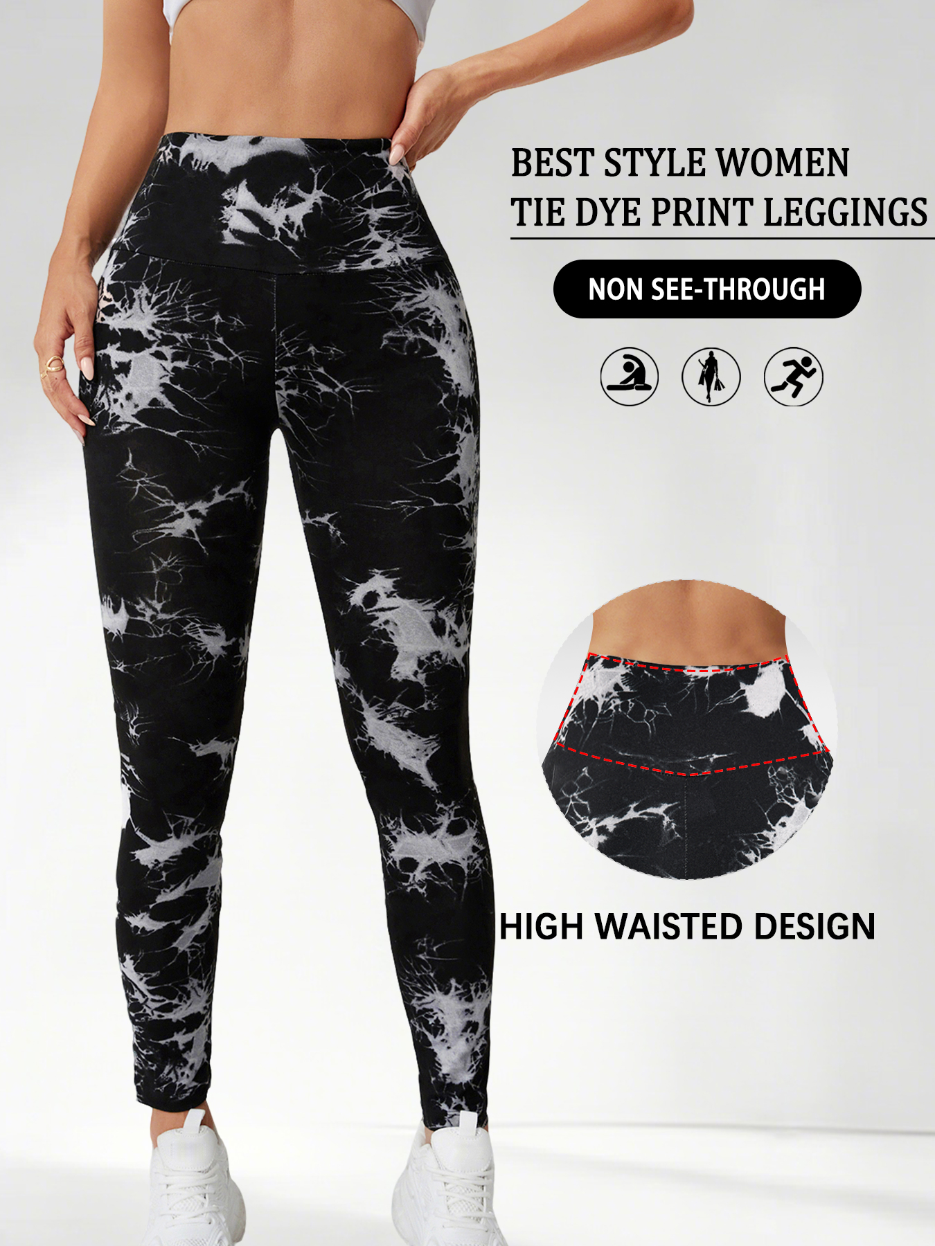 High Waisted Tie Dye Leggings for Women, Super Soft Yoga Gym Tights, No See Through Workout Push Up Fitness Leggings