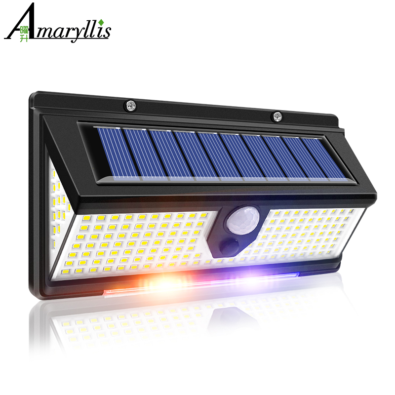 Bright Solar Garden Lights Outdoor LED Motion Sensor Wall Lamp with 4 Modes