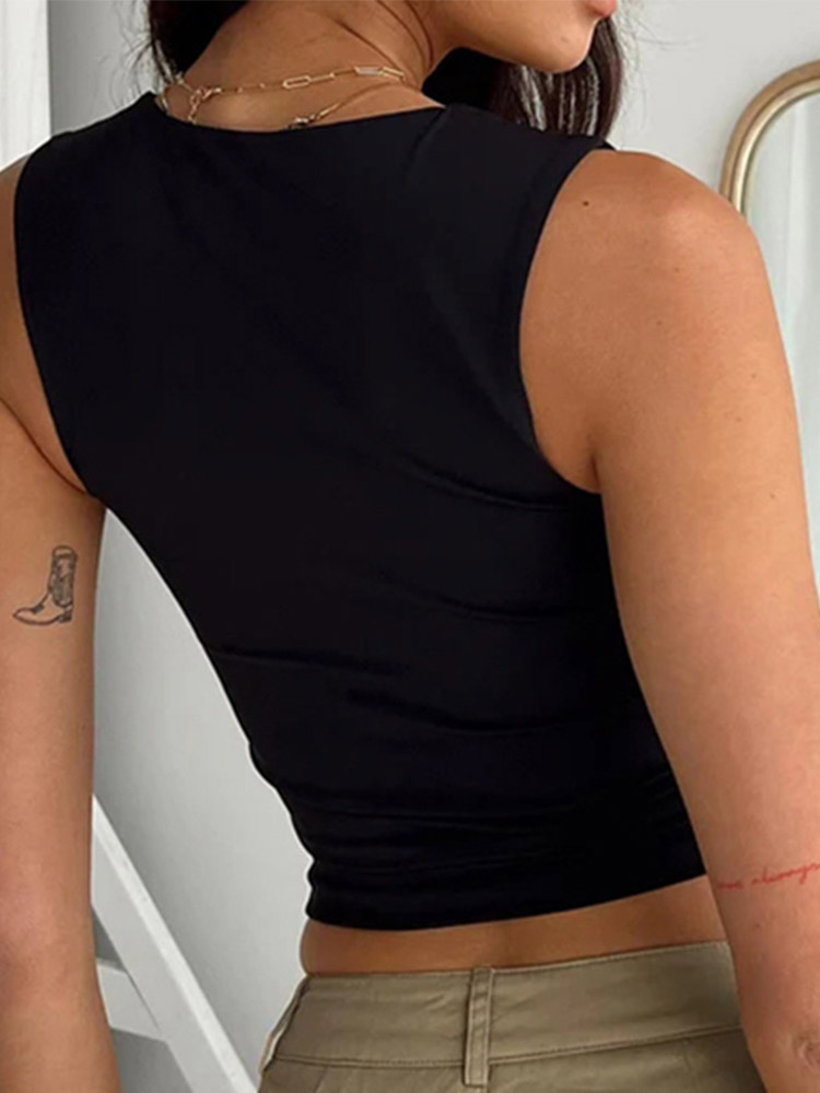Casual Sleeveless Collar Crop Top, Sexy Women Tank Tops, Black Summer T Shirts