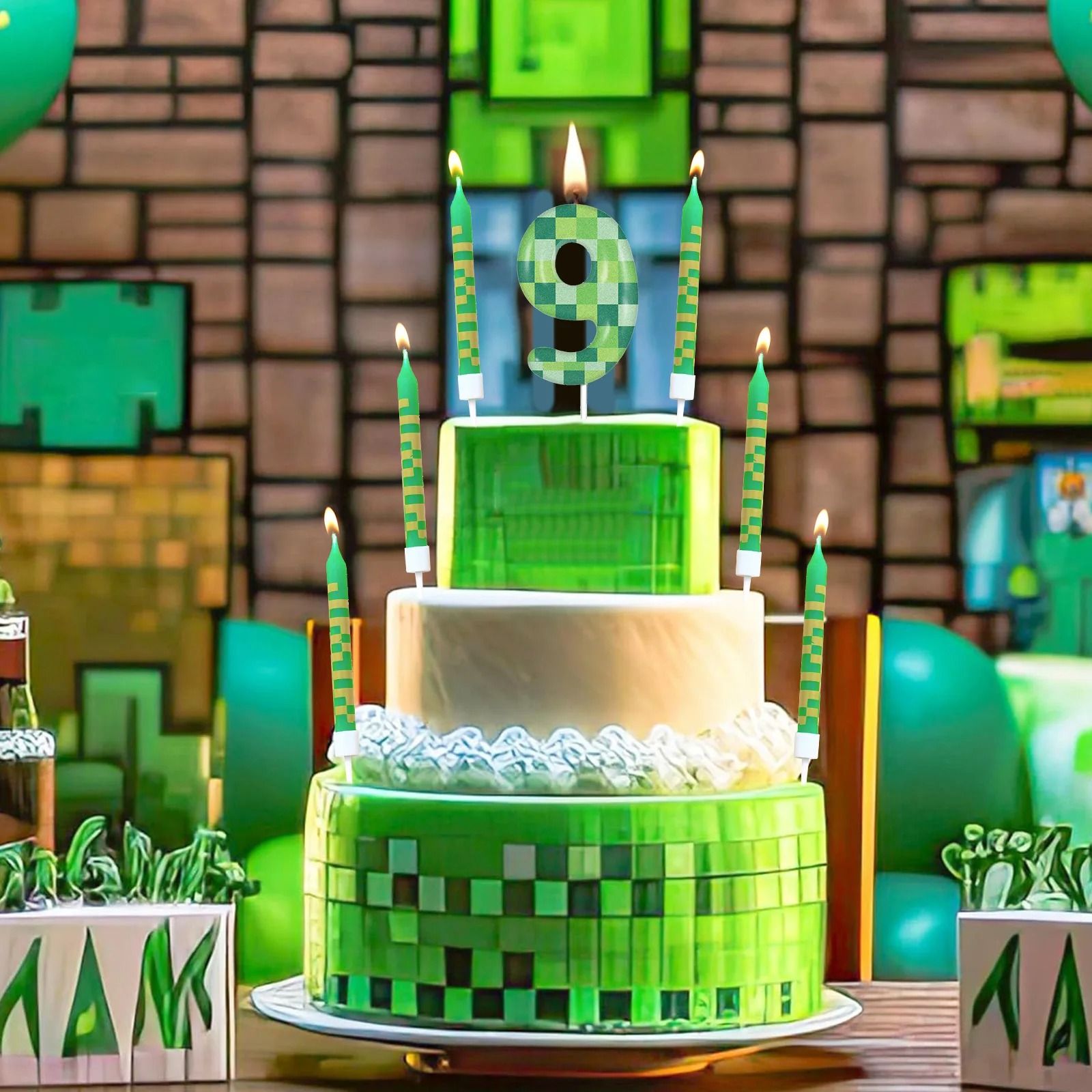 Pixelated Gamer Theme Birthday Candle Set
