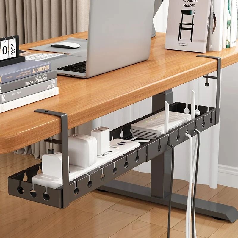 Retractable Under-Desk Wire Management Tray – High-Performance No-Drilling Metal Storage Rack for Home & Office
