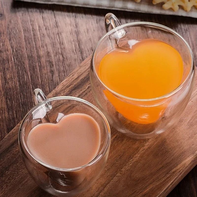 Double-Layer Heart Glass Cup – Romantic Insulated Tea and Coffee Mug with Handle