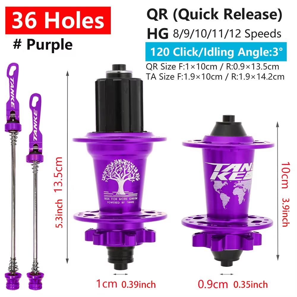 TANKE 120-Click 6-Bearing MTB Hub – 28/32/36H Disc Brake Front & Rear (8-12 Speed)