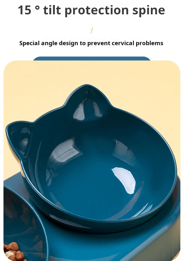 3 in 1 Tilted Cat Bowl Set with Gravity Water Feeder for Neck Comfort