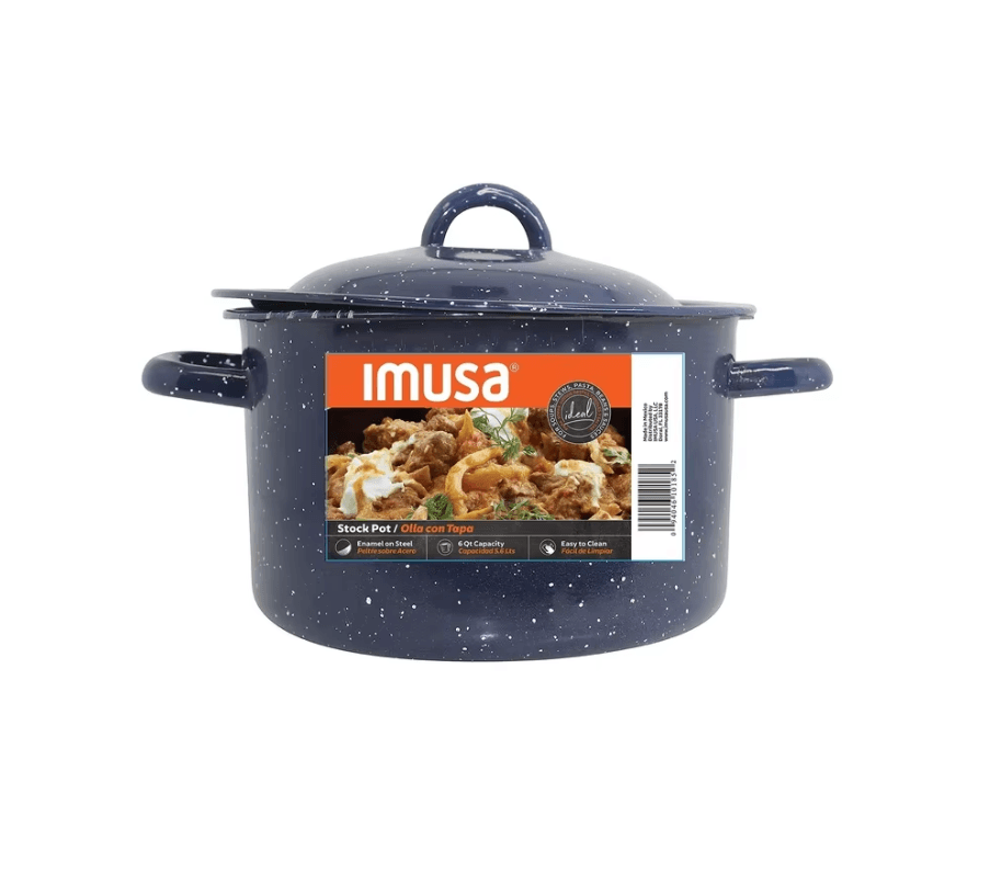 Classic Blue Enamel Stock Pot 6 Quart Durable Enamel Soup Pot with Double Handles and Even Heat Cooking