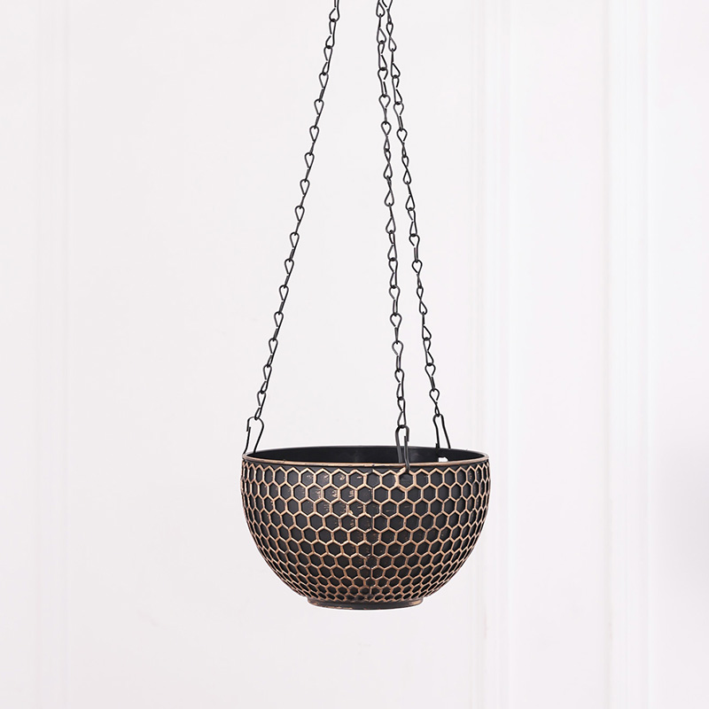 Imitation Rattan Woven Hanging Basket Flower Pot with Chain Home Garden Plant Holder