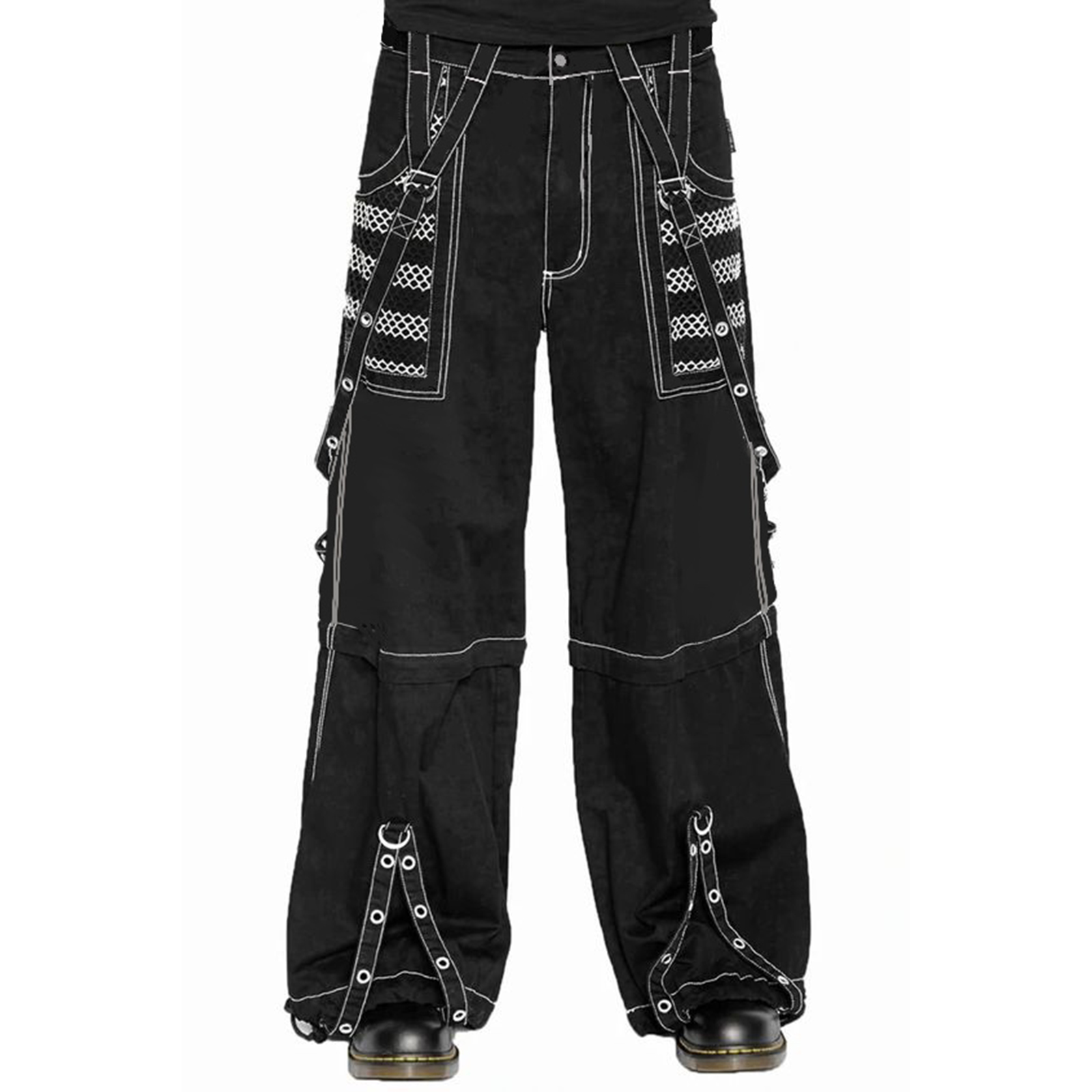 Women Fall Winter Cargo Jeans, Striped Loose Casual Trousers, Street wear Pants with Pockets, Zipper Button Closure
