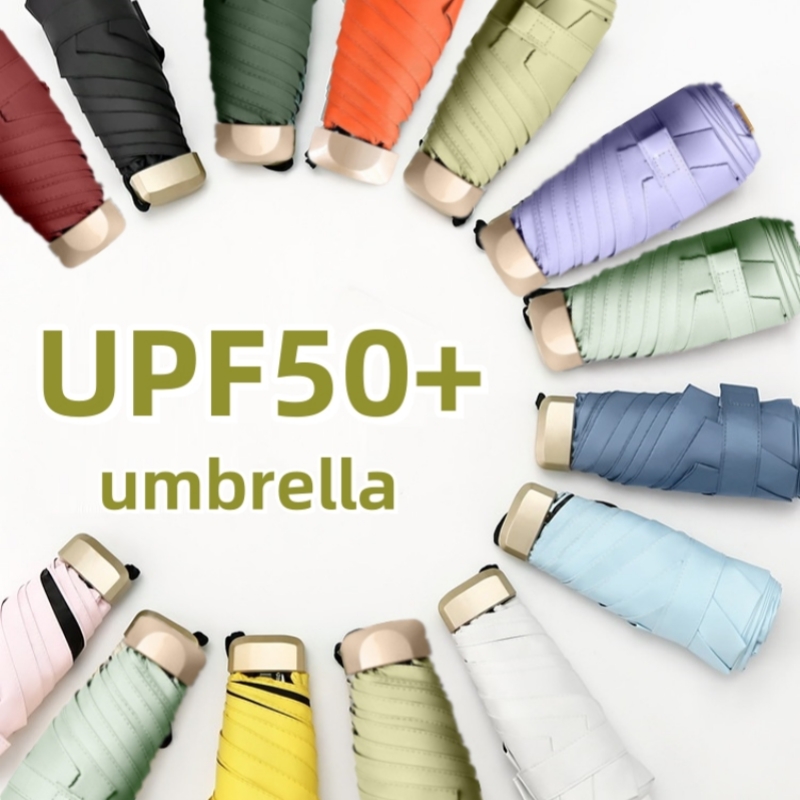 UPF50+ Mini Sun Umbrella, Small Pocket Rain, Travel Umbrella with Vinyl Folding Design for Ultimate UV Protection Sun