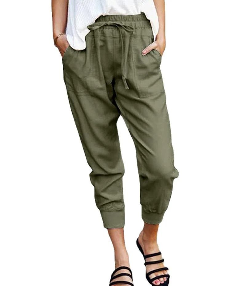 Women High Waist Lace Up Slim Fit Casual Pants