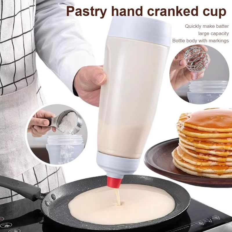 Large Capacity Hand-Crank Batter Shaker Cup – Kitchen Mixer Bottle & Batter Dispenser
