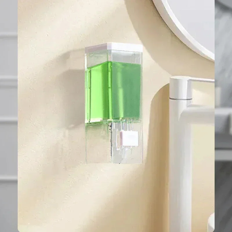 Wall-Mounted Traceless Transparent Soap Dispenser with Manual Press for Bathroom