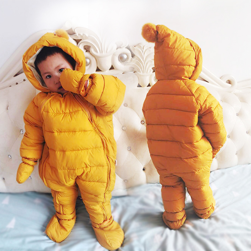 Plus Velvet Hooded Newborn Baby Jumpsuit Warm Snowsuit for Baby Boys, Toddler Snow Suit Baby Girl Cotton Overalls Romper