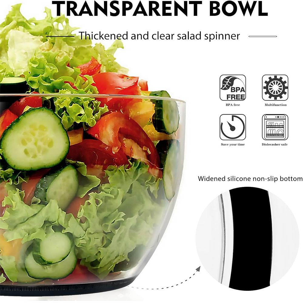 Large Lettuce Dryer QT Salad Spinner Easy Press One-Handed Vegetable Washer Mixer