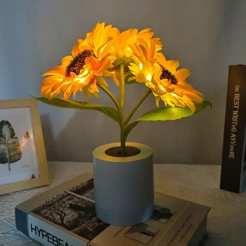 Rechargeable Sunflower LED Night Light with 3 LED Modes for Bedroom and Desktop