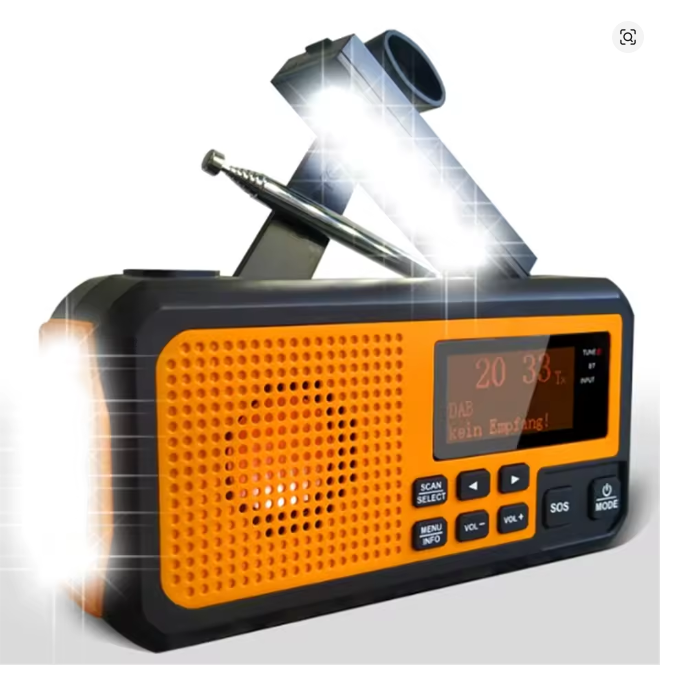 Emergency Solar Radio with Hand Crank and USB Charging Outdoor Survival Radio with Flashlight, SOS, and LED Torch