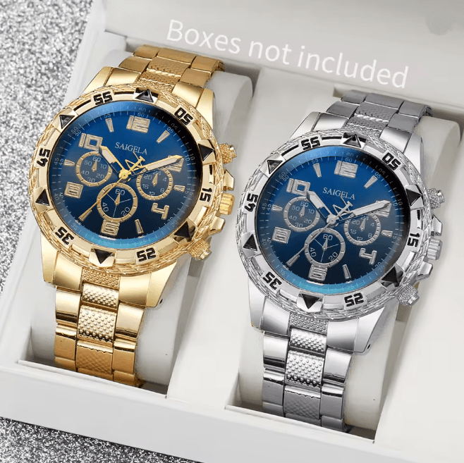 Mens Business Quartz Watch Set Arabic Dial Steel Band