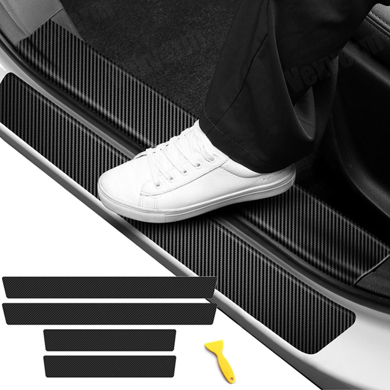 Carbon Fiber Leather Car Sticker, Thick Car Door Plate Protective Stickers, Anti Scratch Decal, Sill Scuff Cover