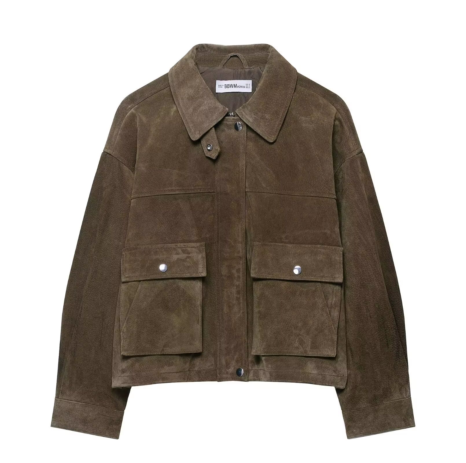 Women's Genuine Leather Pilot Jacket Vintage European Style Autumn Coat
