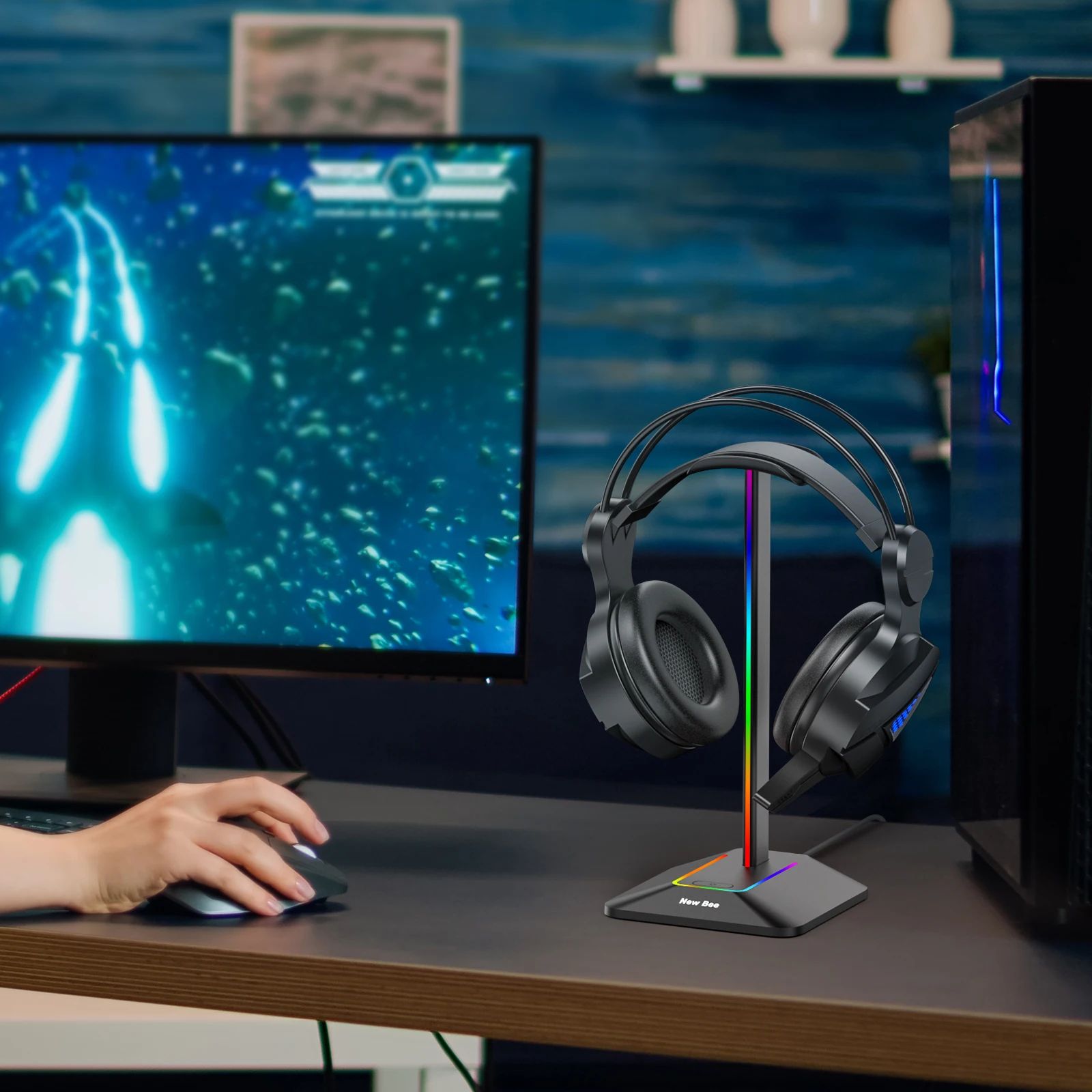 RGB Gaming Headphone Stand with USB