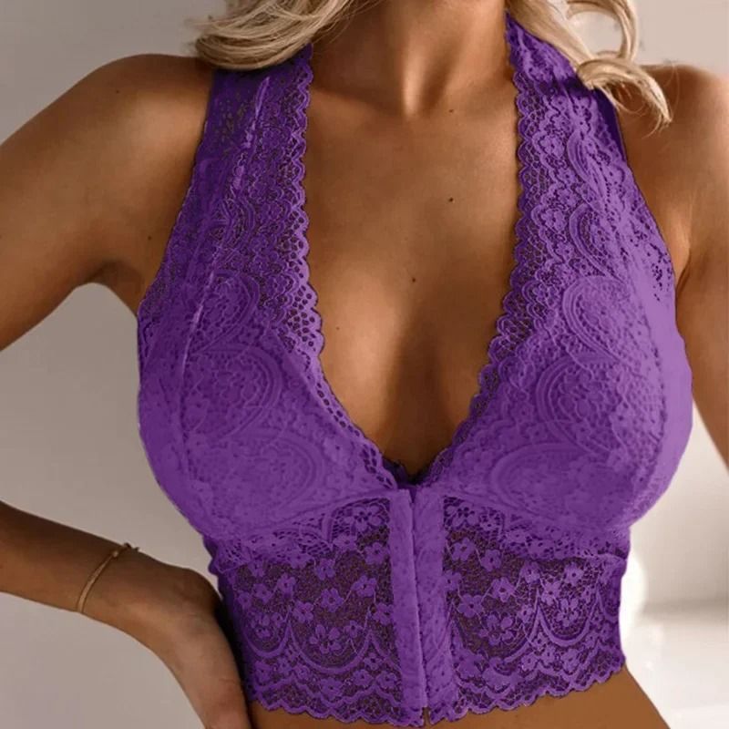 Women Lace Padded Bralette Sexy Crop Top with Backless Cami Design