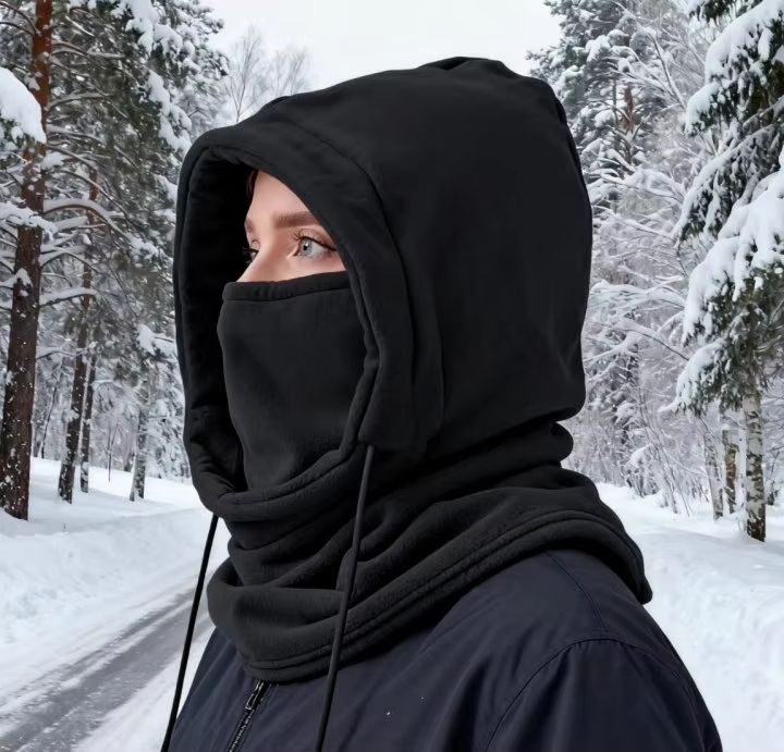Unisex Winter Knit Balaclava Hood Windproof Mask with Drawstring