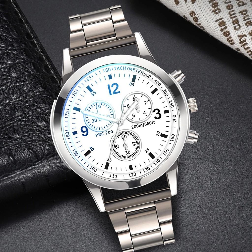 Mens Business Steel Band Quartz Watch | Fashion Timepiece with Matching Bracelet
