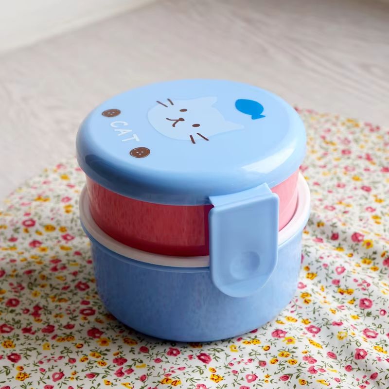 18.26 fl oz Cute Animal Double Layer Bento Lunch Box Round Kids Snack & Fruit Container