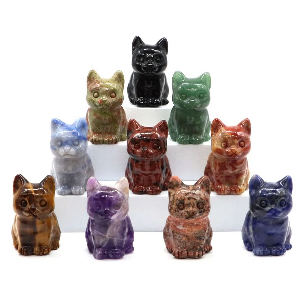 Natural Crystal Cat Statue | Hand-Carved 1.8