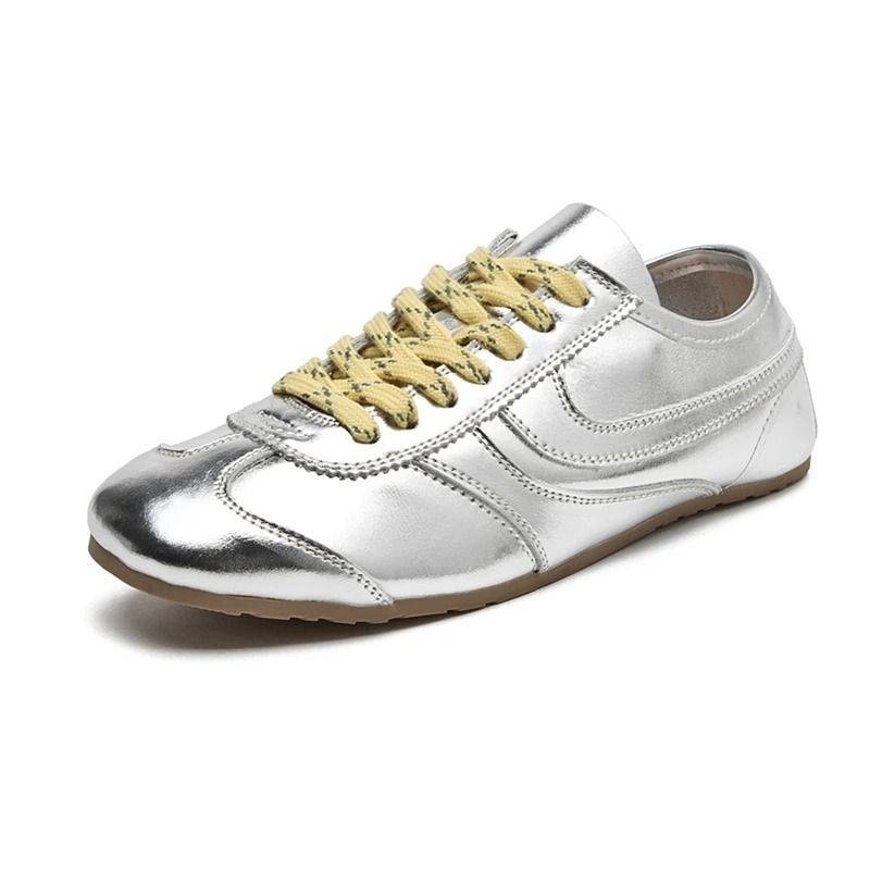 Womens Retro Leather German Training Sneakers Lace Up Flats