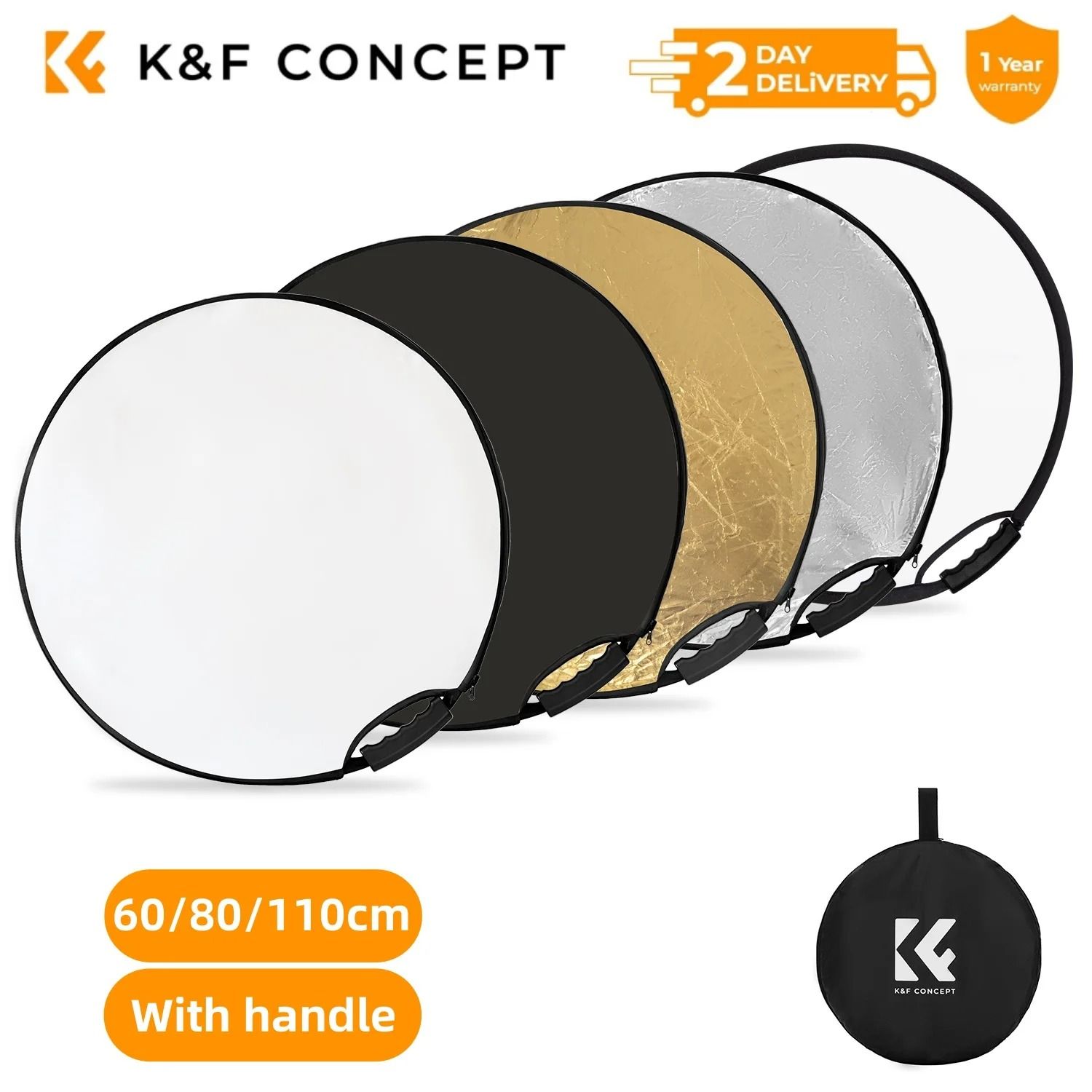 K and F Concept 5 in 1 Photography Light Reflector with Handle and Translucent Panel