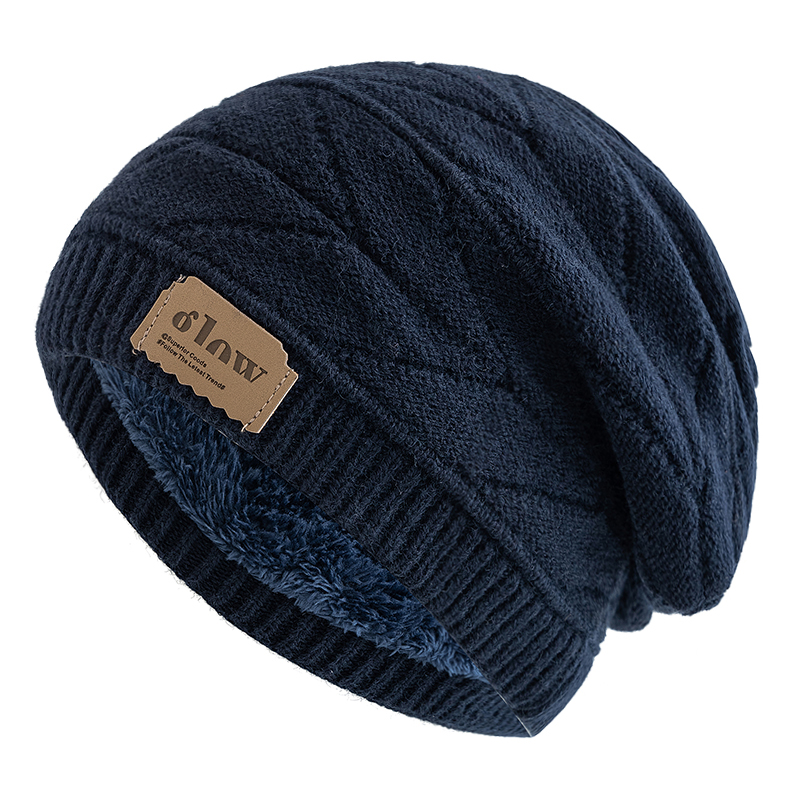Warm Unisex Beanie Hats, Adjustable Ski Sports Winter Hat for Men & Women, Plush Lined Knitted Hat with Letter Label