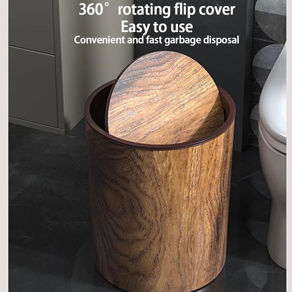 Imitation Wood Trash Can with Swing Lid