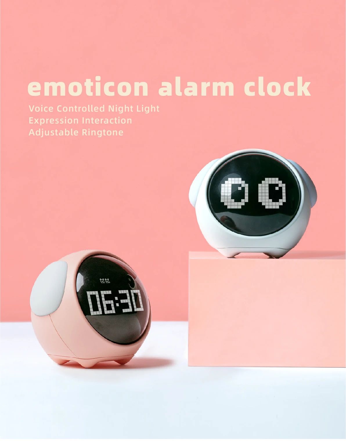 Cute Kids Digital Alarm Clock with Light and Emoji Display