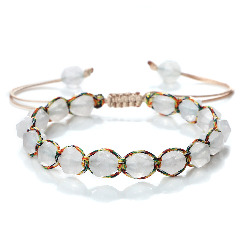 Women Malay Stone Cut Face Bracelet Yellow Agate Handmade Wristband Vacation Healing Beach Jewelry
